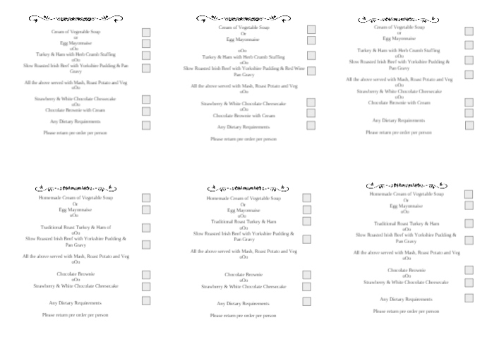 Wedding Menu Selector Naomi & Robert A4 template