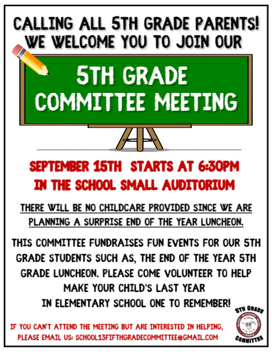 5th Grade Committee Meeting Flyer Print template
