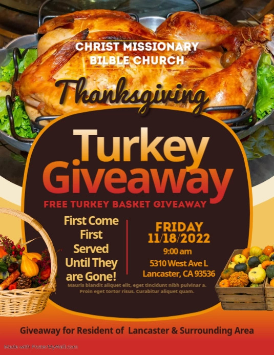 Thanksgiving Turkey Giveaway Flyer | PosterMyWall