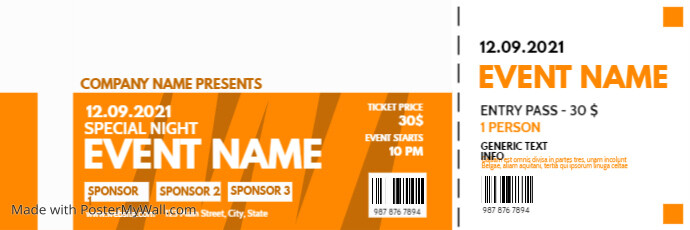 event ticket orange and white colors template
