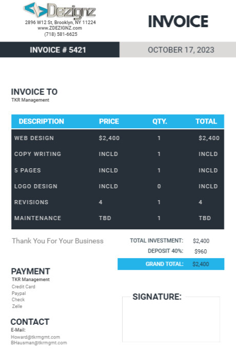 Website Building Invoice Copy of Custom Website Design Invoice (3) | PosterMyWall