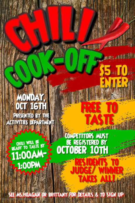 Poster Live Cook Chili Cook-Off Contest Poster Template | PosterMyWall