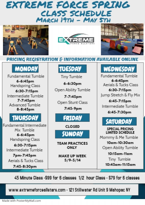 SPRING 2022 Class Schedule | PosterMyWall