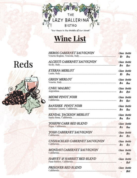 Wine List Red White Illustration Menu (3) | PosterMyWall