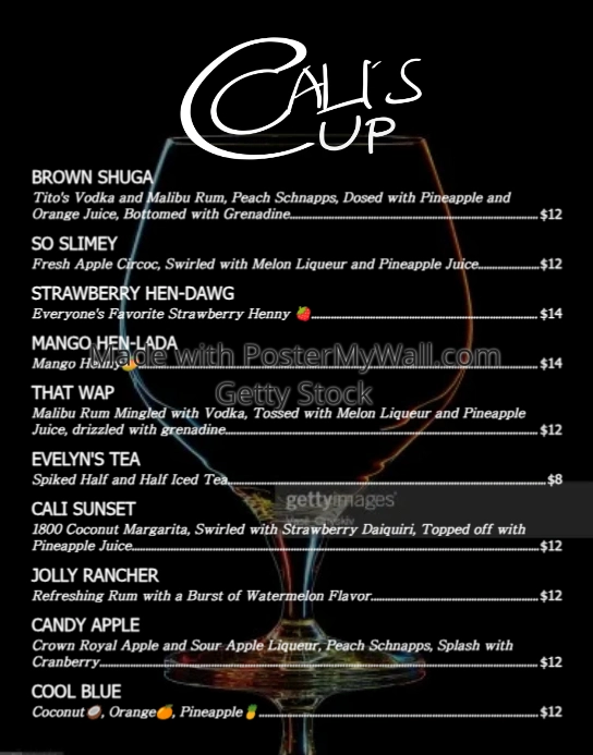 Basic Cocktail Menu Poster/Wallboard template