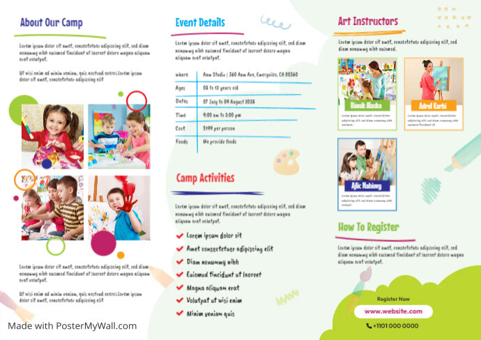 Kids Art Camp Tri-Fold Brochure Part 02 for Art Education and Workshops