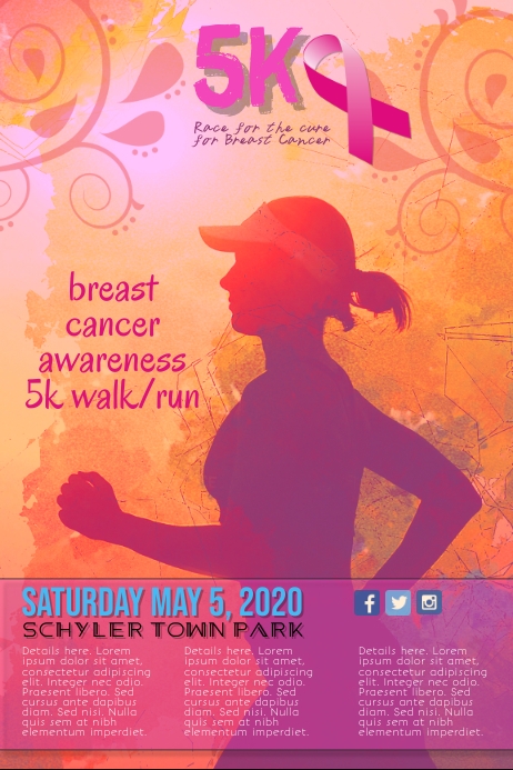Breast Cancer Awareness 5k Run Walk Flyer Template | PosterMyWall