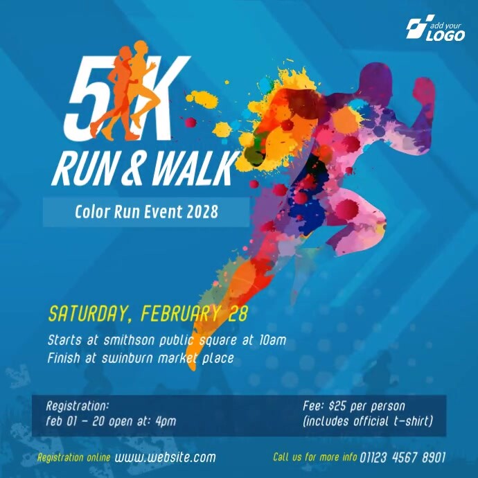 5K Run & Walk Event Ad Instagram 帖子 template