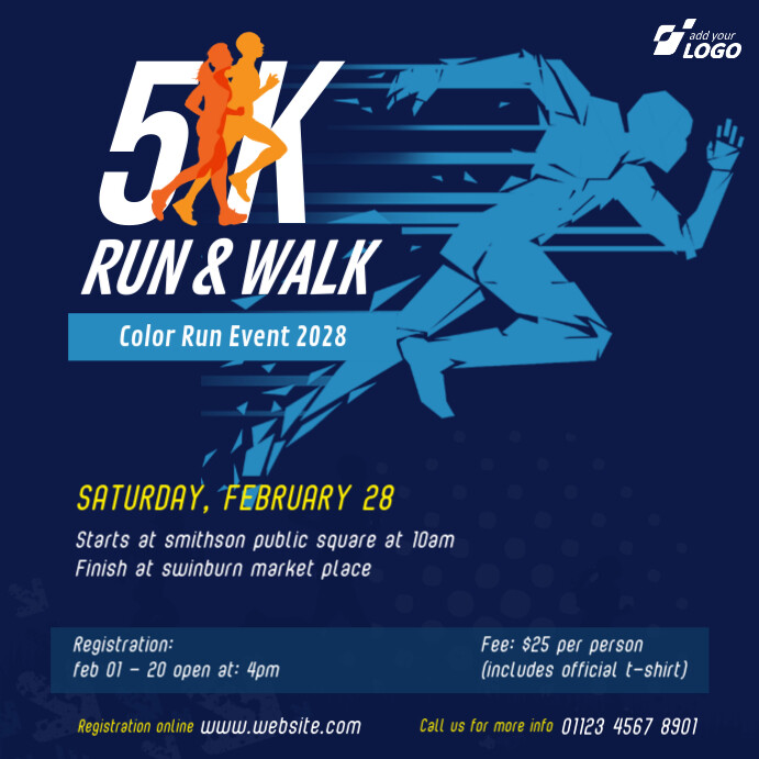 5K Run & Walk Event Ad Instagram 帖子 template