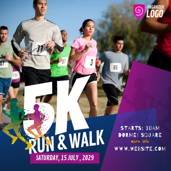 Blue and Purple 5K Run Instagram Post Instagram-opslag template