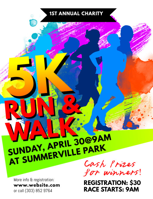 5K Run & Walk Flyer Рекламная листовка (US Letter) template