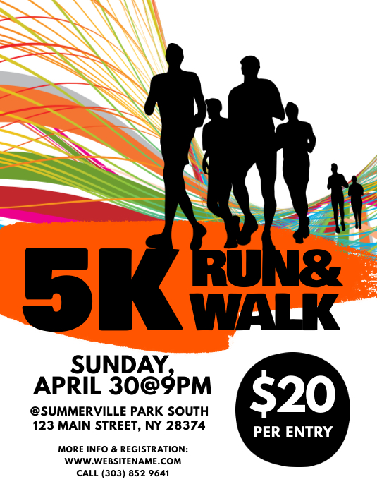 5K Run & Walk Flyer Рекламная листовка (US Letter) template