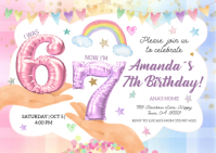 6-7 Birthday Invitation for Girls A6 template