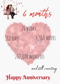 6 month Anniversary Card Printable A6 template