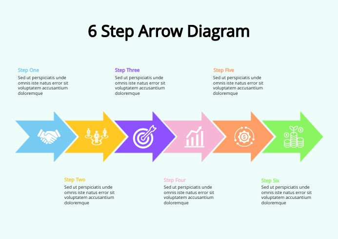 6 Steps Arrow Diagram Business Stages Template | PosterMyWall