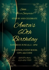 60th Birthday Invitation Template Green A4