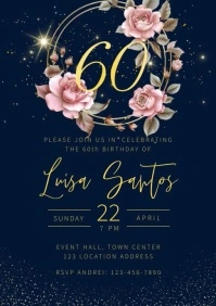 60th Flower Birthday Invitation Template A4
