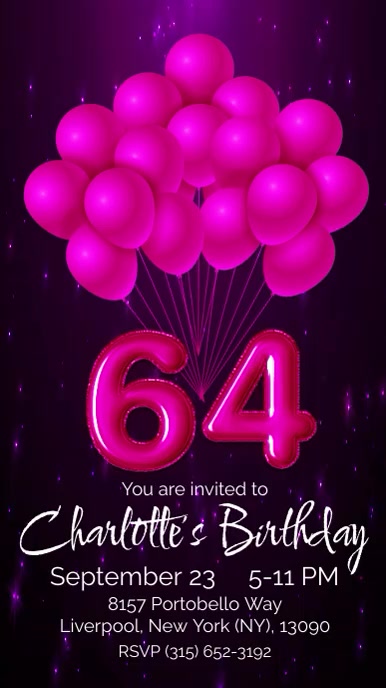 64th birthday party vertical video invitation Digital Display (9:16) template