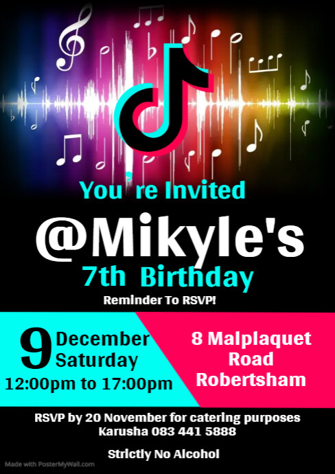 Tik Tok Birthday Invitation A4 template
