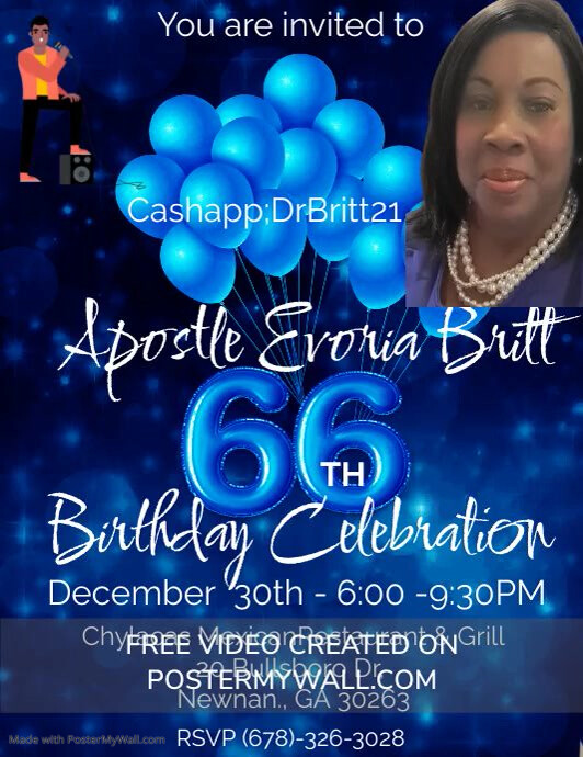 66th birthday party invitation blue balloon ( PosterMyWall