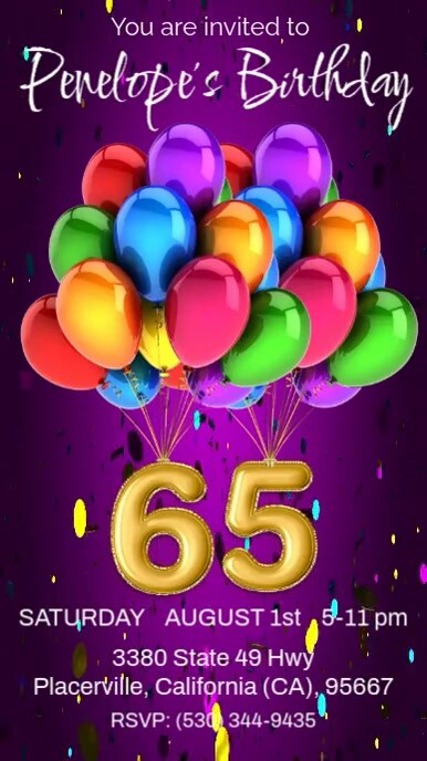 65th birthday video invitation Digital Display (9:16) template