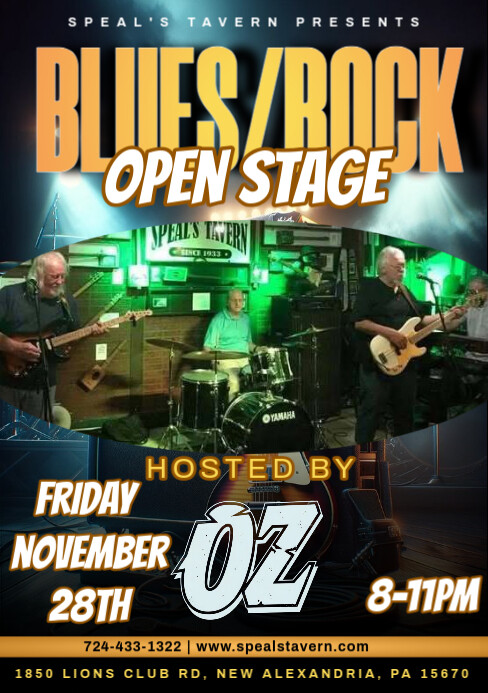 Oz hosts Blues/Rock Open Stage at Speal's Tavern