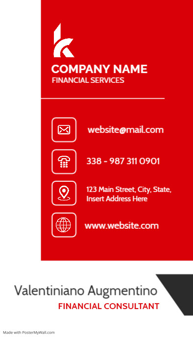 vertical red white and black business card te