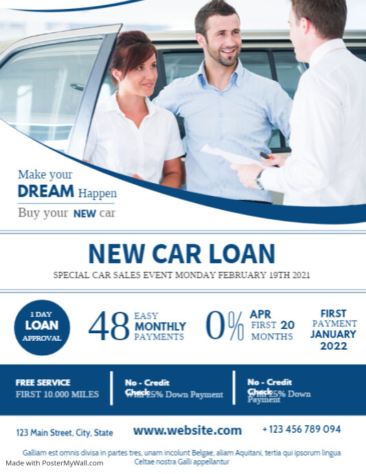 car loan flyer advertisement white and blue c
