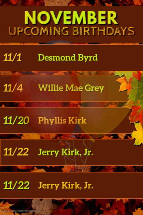 Copy of Copy of November Calendar of Events (1) | PosterMyWall