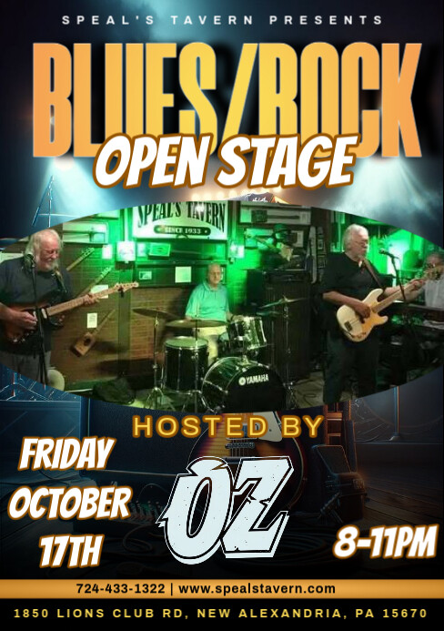 Oz hosts Blues/Rock Open Stage at Speal's Tavern