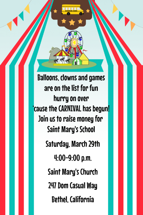 Carnival School Kids Fundraiser Flyer Poster Invitation