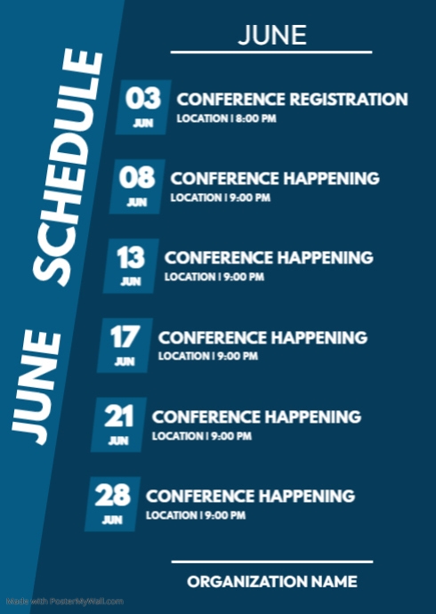 JUNE SCHEDULE TEMPLATE | PosterMyWall