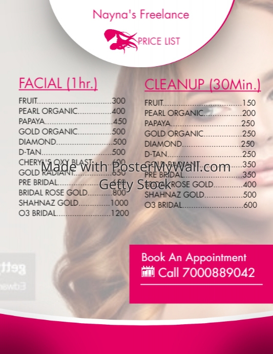 facial & cleanup price list PosterMyWall