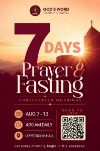 红色 Prayer and Fasting Event Poster Template