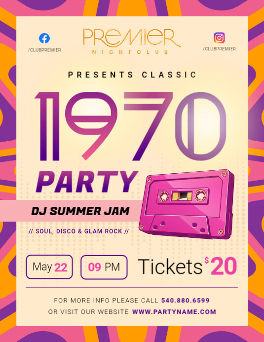 70's Party Invitation Flyer Ulotka (US Letter) template