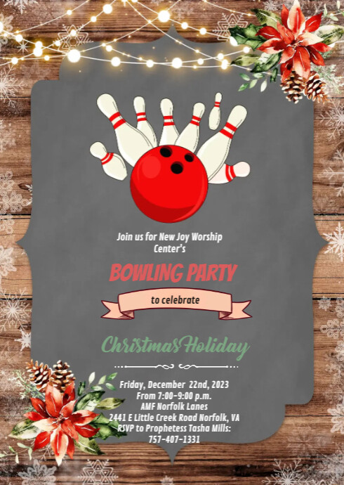 Christmas bowling party invitation A6 template