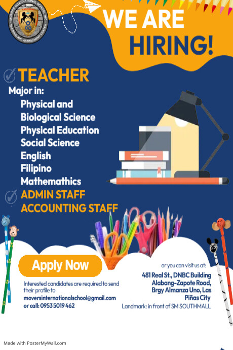 School Hiring Teachers Ad Poster Template | PosterMyWall