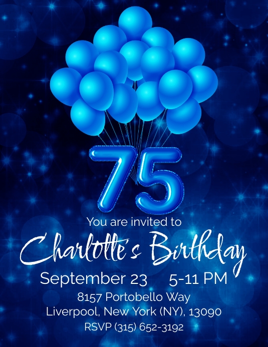 75th birthday party invitation blue balloon Template PosterMyWall 75th birthday party invitation blue balloon Template PosterMyWall