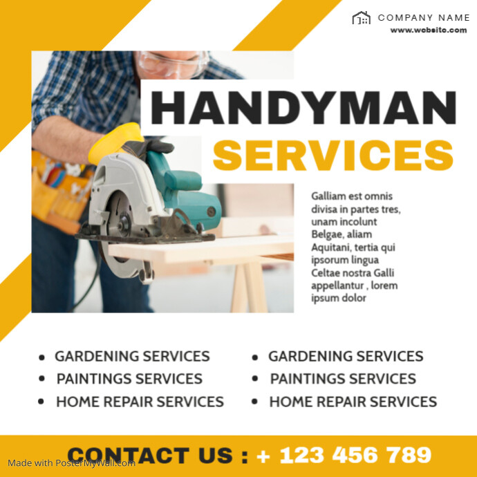 yellow grey and white handyman services desig
