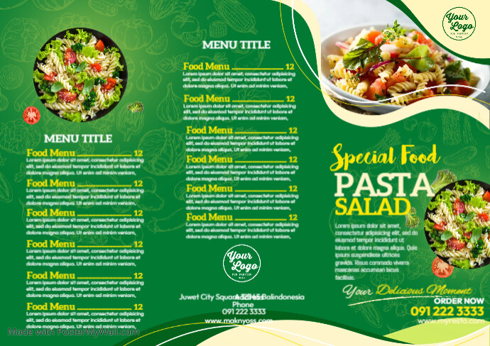 Trifold Pasta Menu