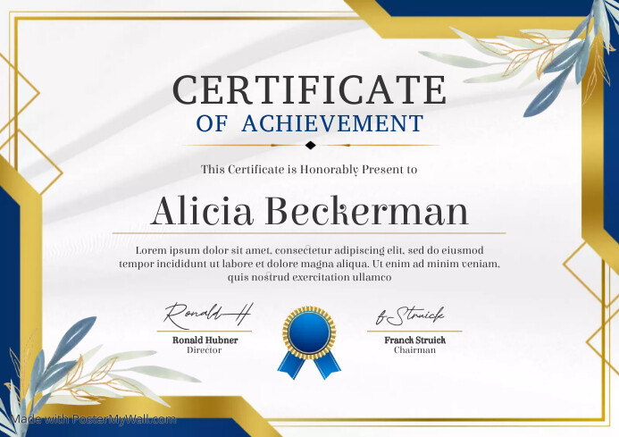 Blue & Gold Certificate award