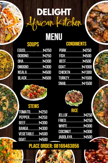 African Kitchen menu flyer Poster template