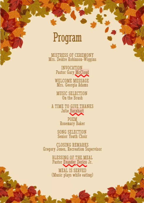 Thanksgiving Program | PosterMyWall