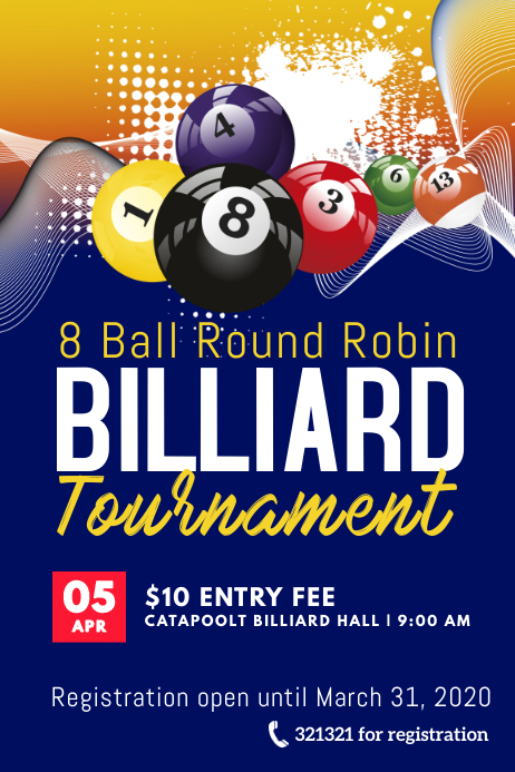 8 ball billiard tournament template | PosterMyWall