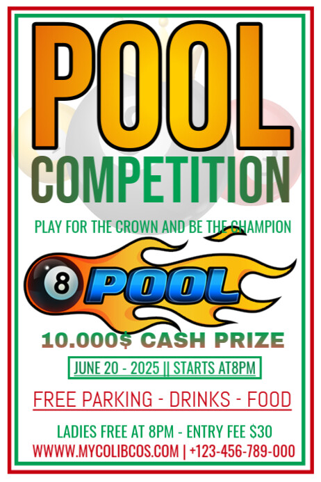 Pool Comp Posters 8 Ball Pool Competition Poster Template | PosterMyWall