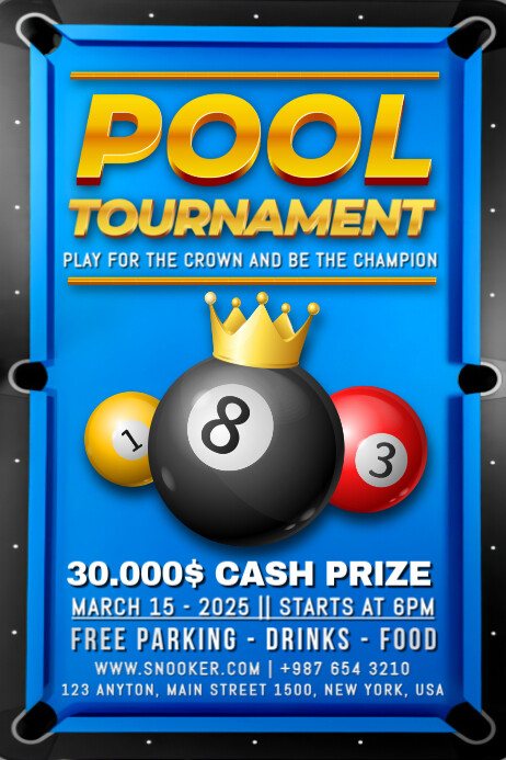 Pool Compition Posters 8 Ball Pool Tournament Template | PosterMyWall