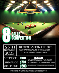 8 Balls Pool Tournament Flyer | Billiards Competition Poster Template Instagram Portrait