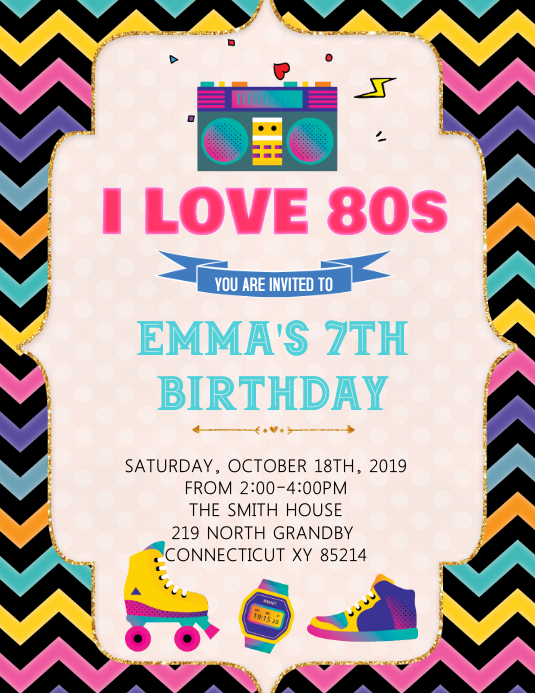 80 S Party Birthday Invitation Template Postermywall