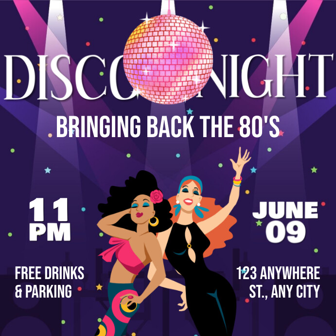 80s Disco Party Templates Vibrant 60s 70s 80s 90s Disco Party Photo