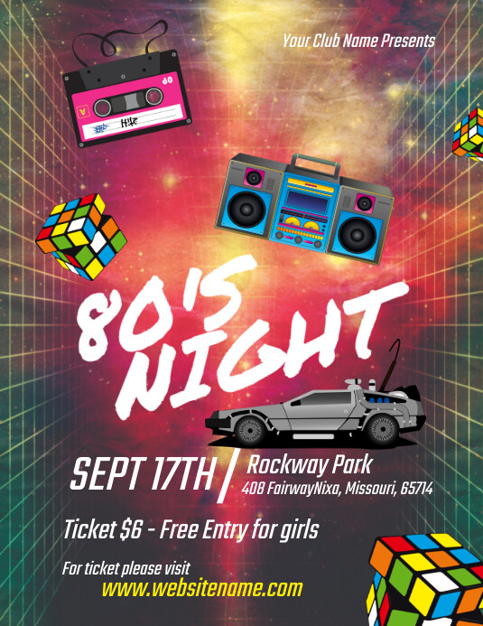 80's Night Flyer Ulotka (US Letter) template